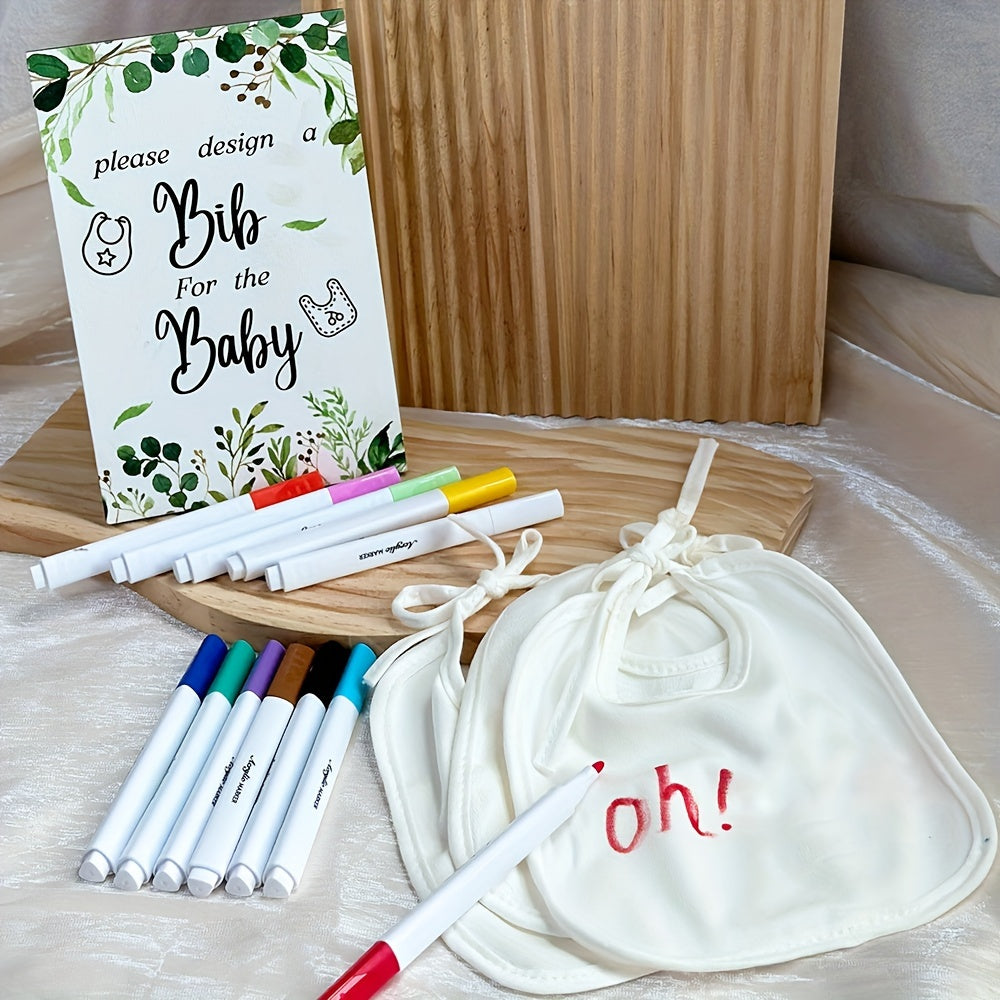 23-Piece Baby Shower Games Kit, Blank Bib Decoration Activity Set with 1 Sign Board 12 Pens & 10 White Bibs, Fun Party Game for Baby Showers Gender Reveal Parties & Celebration Decorations