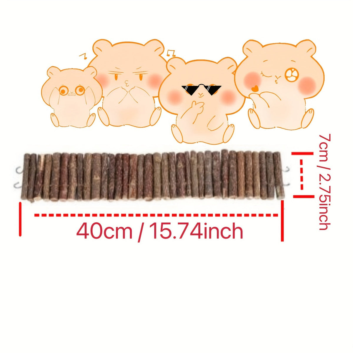 Natural Wood Climbing Ladder Fence for Hamsters Mice Guinea Pigs Small Pets Cage Decoration Crawling Toy Habitat Accessory With or Without Bark Multiple Sizes