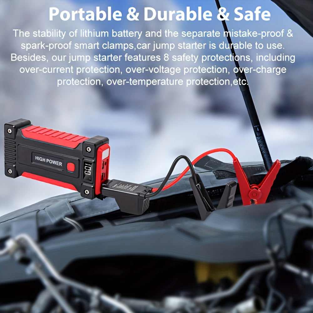 便携式汽车应急启动电源 1600A–3000A 12V 电池启动器 – 适用于汽油和柴油发动机的紧凑型应急启动电源，配备 USB 充电端口及 LED 手电筒