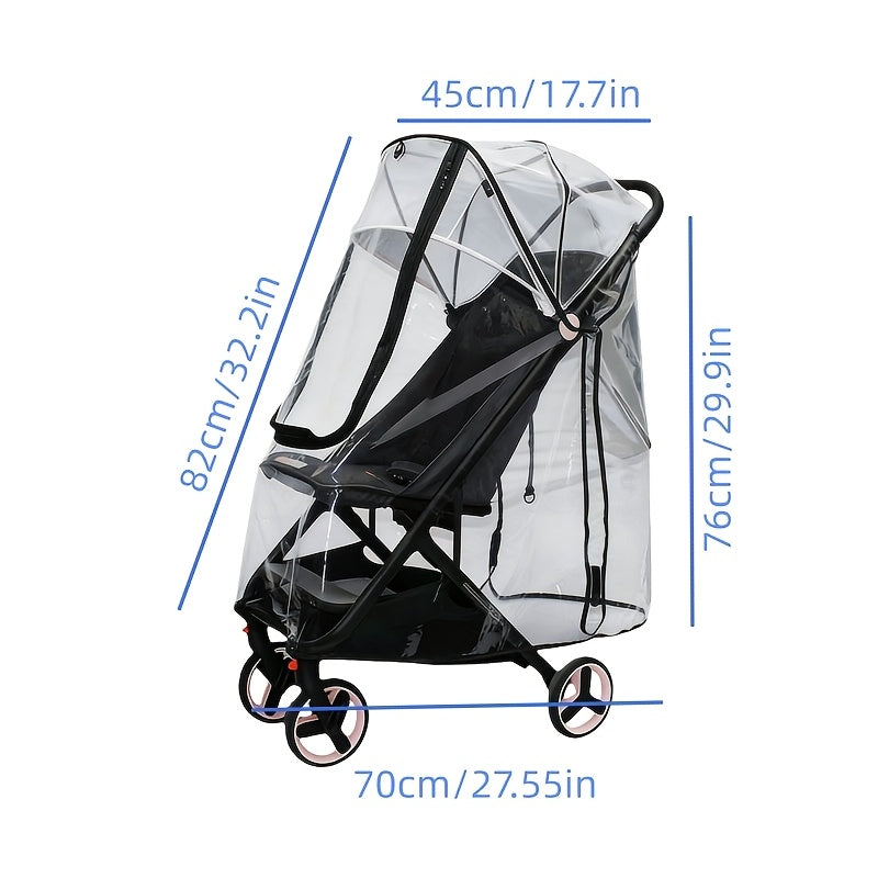 All-Weather Stroller Rain Cover Transparent EVA with Zipper Windproof Cold and Splash Resistant Full Coverage U-Shape Pram Cover for Toddlers