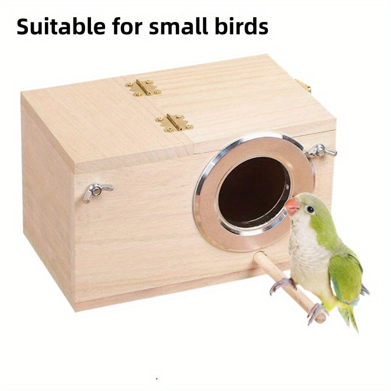 Wood Bird Nesting Box for Parakeets, Budgies & Cockatiels – Natural Wooden Breeding Box, Cozy Bird Cage Accessory – Safe Nesting Habitat for Small Pet Birds