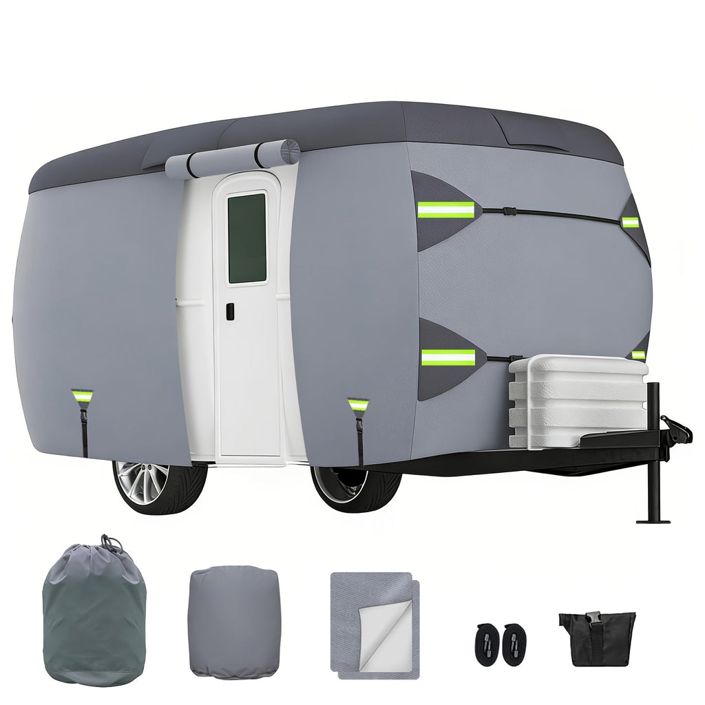 7-Layer Fiberglass Travel Trailer & RV Cover, Fits 8-16 Ft, Waterproof & Snowproof Roof Shield, UV & Tear Resistant, All-Weather Protection for Motorhomes, Campers & Trailers