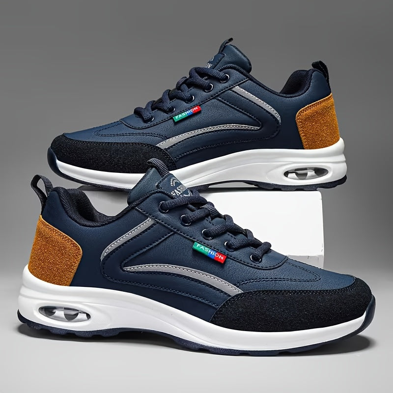 Men's Fashion Lace-Up Sneakers – Non-Slip Soft Sole Casual Running Shoes, PU Upper, Comfortable Lining, Lightweight for Outdoor Sports, Walking & Everyday Wear – Available in Blue, Black & White