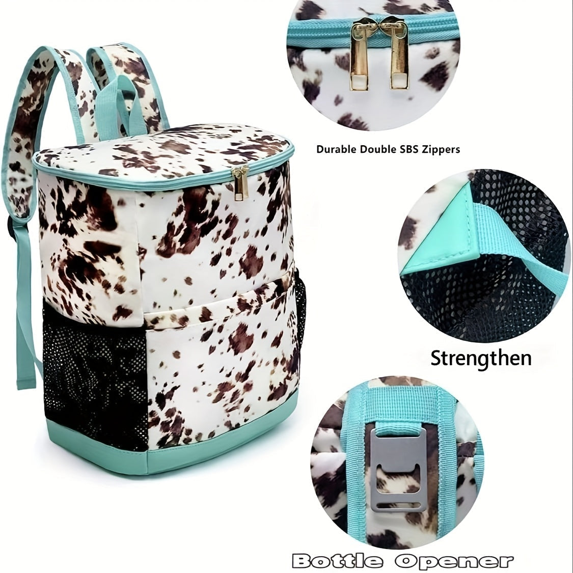 Insulated Cooler Backpack 30-Can Leopard Print with Mesh Pockets & Adjustable Straps - Leakproof Nylon Cooler Bag for Beach, Camping, Picnic, Hiking, Travel, and Daily Use