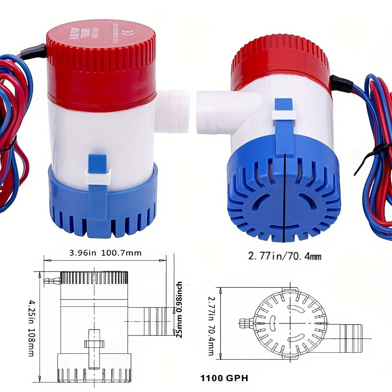 1100GPH 12V Submersible Electric Bilge Pump with Low-Noise Automatic Float Switch for Boats, Yachts, RVs, Pools, and Marine Water Removal