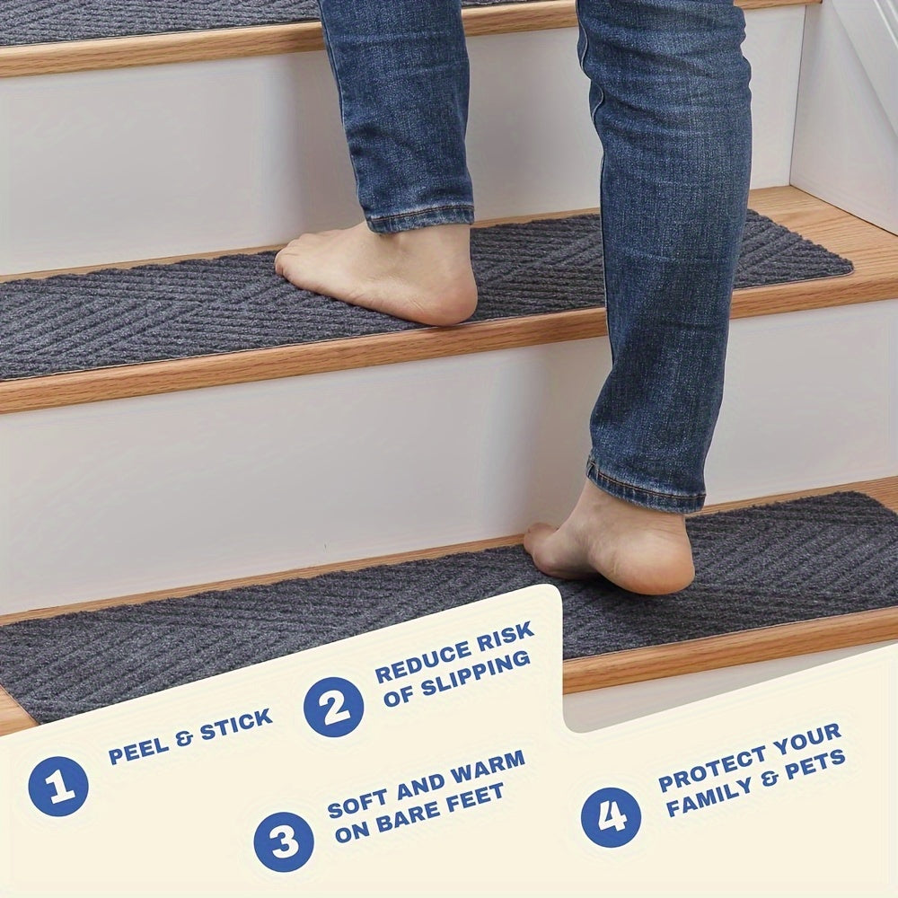 Non-Slip Stair Treads 15-Pack – 8"x30" Anti-Slip Indoor Stair Rugs for Wooden Steps Kids Elders & Pets with Pre-Applied Adhesive in Light Blue
