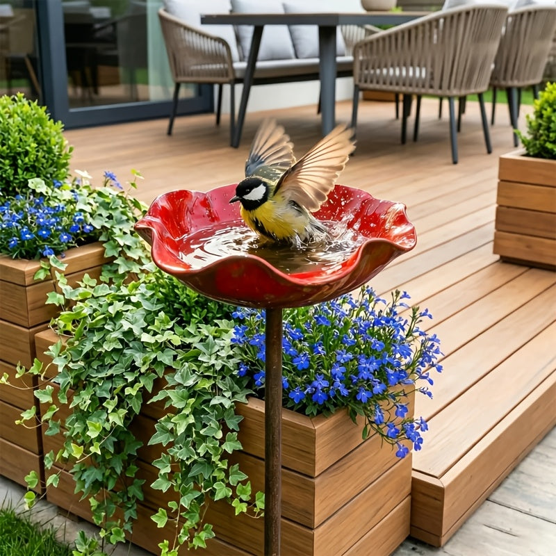 Metal Flower Bird Bath for Garden - Decorative Floral Bird Bath and Pollinating Insect Watering Station for Flower Beds, Lawn Edges, Garden Borders and Planters, Outdoor Garden Decor in 4 Colors