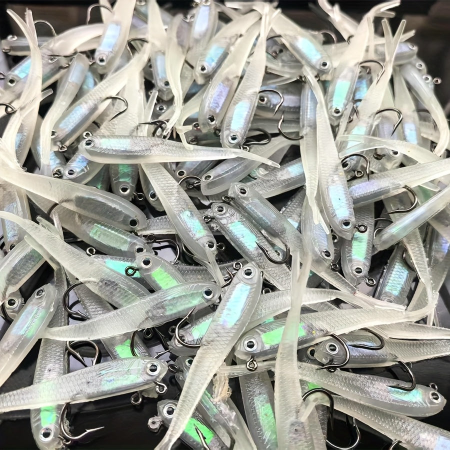 20pcs Bionic Soft Fishing Lures with Hook – Realistic Gray Fish Bait for Bass, Sea Bass, and Snakehead, Lead-Weighted Freshwater and Saltwater Fishing Lure Set
