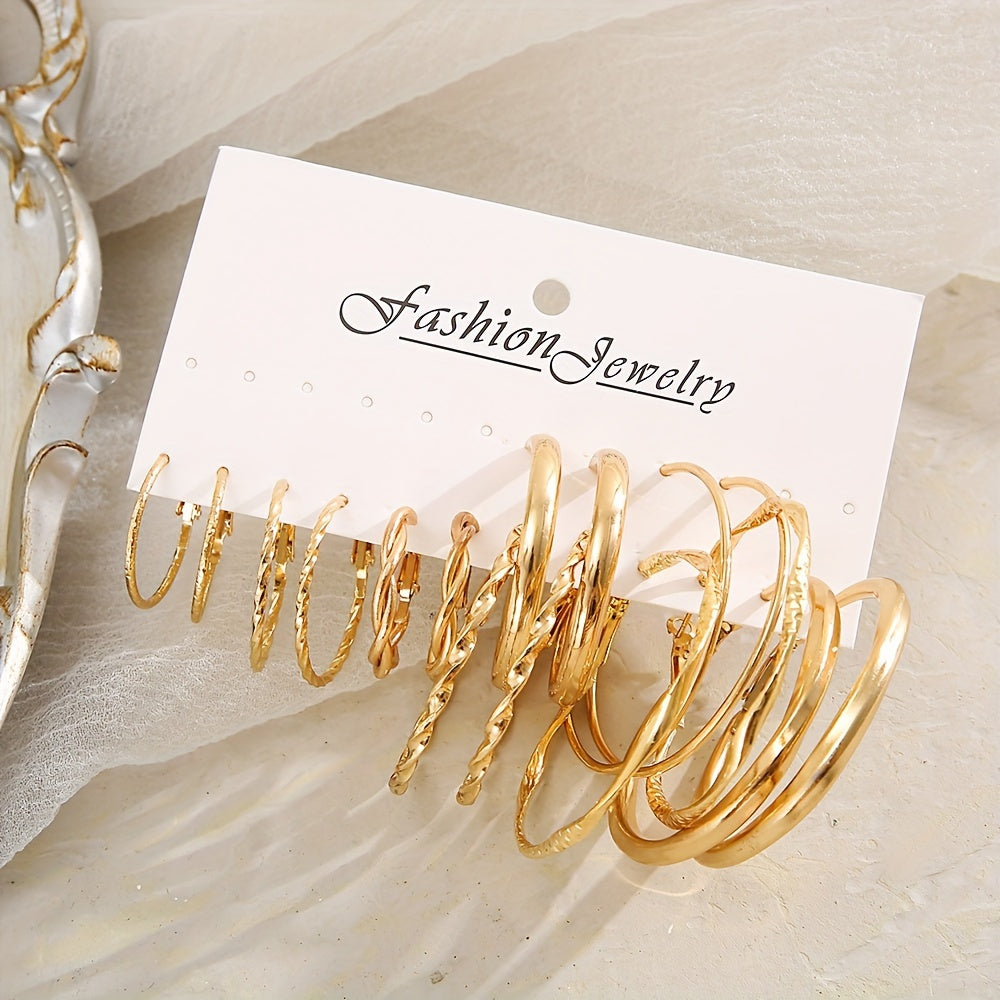 16-Piece Twisted Hoop Earrings Set for Women – Elegant Wide Gold Hoops, Minimalist Jewelry for Daily Wear, Parties, Vacations & Dates, Perfect Gift