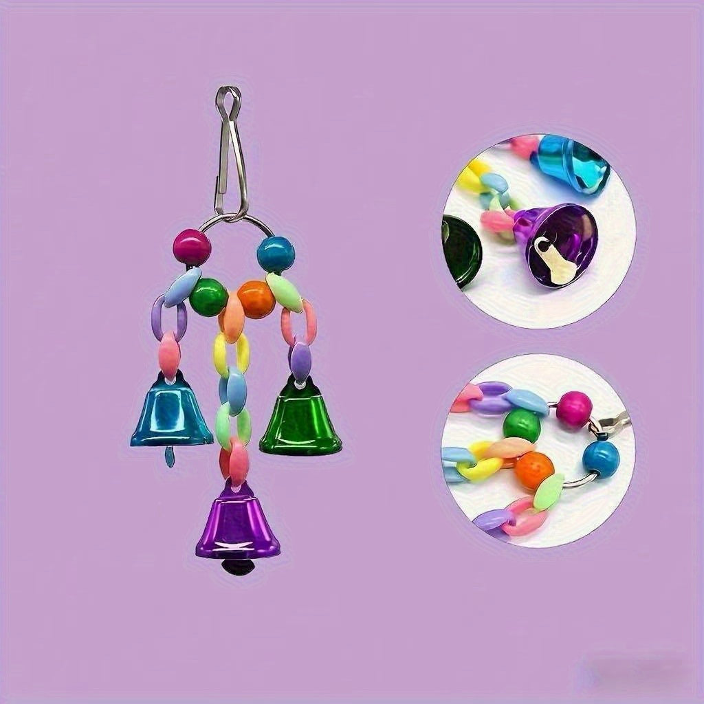 Parrot Colorful Bead & Bell String Chew Toy - Interactive Bird Foraging Chain Toy for Boredom Relief & Intelligence Development - Bird Cage Toy for Parrots, Parakeets, Cockatiels, and Budgies (Random Color)