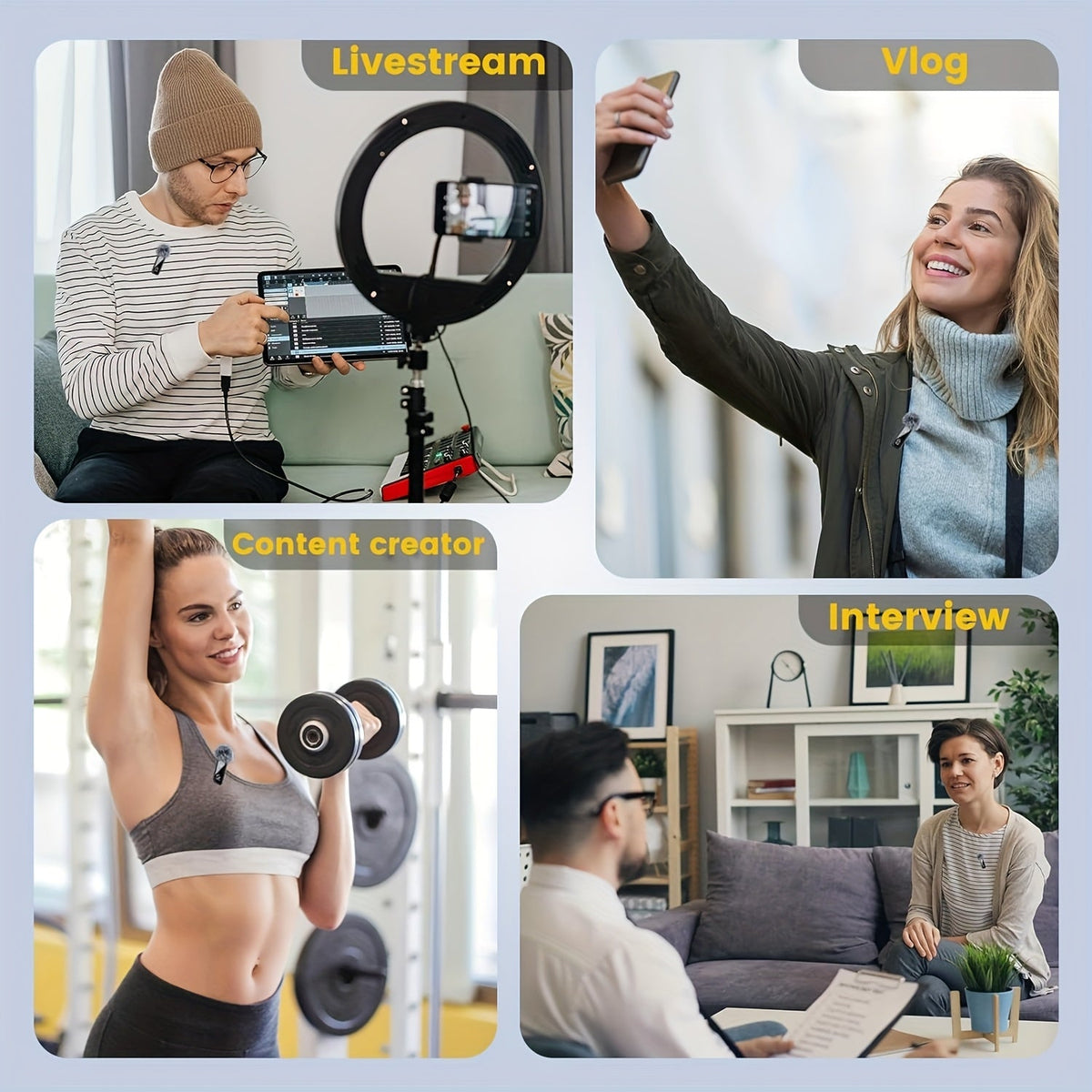 Wireless Lavalier Microphone USB-C 2.4G with DSP Noise Reduction, Digital Battery Display, 360° Omnidirectional Clip-On Lapel Mic, 100ft Range, Furry Windshield, Rotatable Magnetic Clip for iPhone, Android, Camera & Content Creators