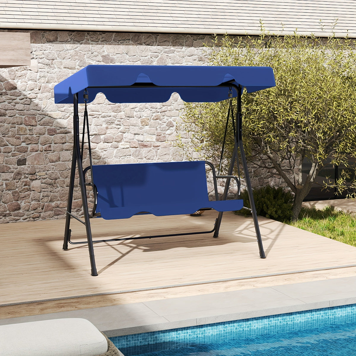 Polyester Canopy Porch Swing Glider for Adults – Powder-Coated Rust-Proof Heavy Duty Stand, Adjustable Bracket for Porch, Garden & Lawn, 6 Colors: Black Beige Coffee Red Green Blue – Nova Mart