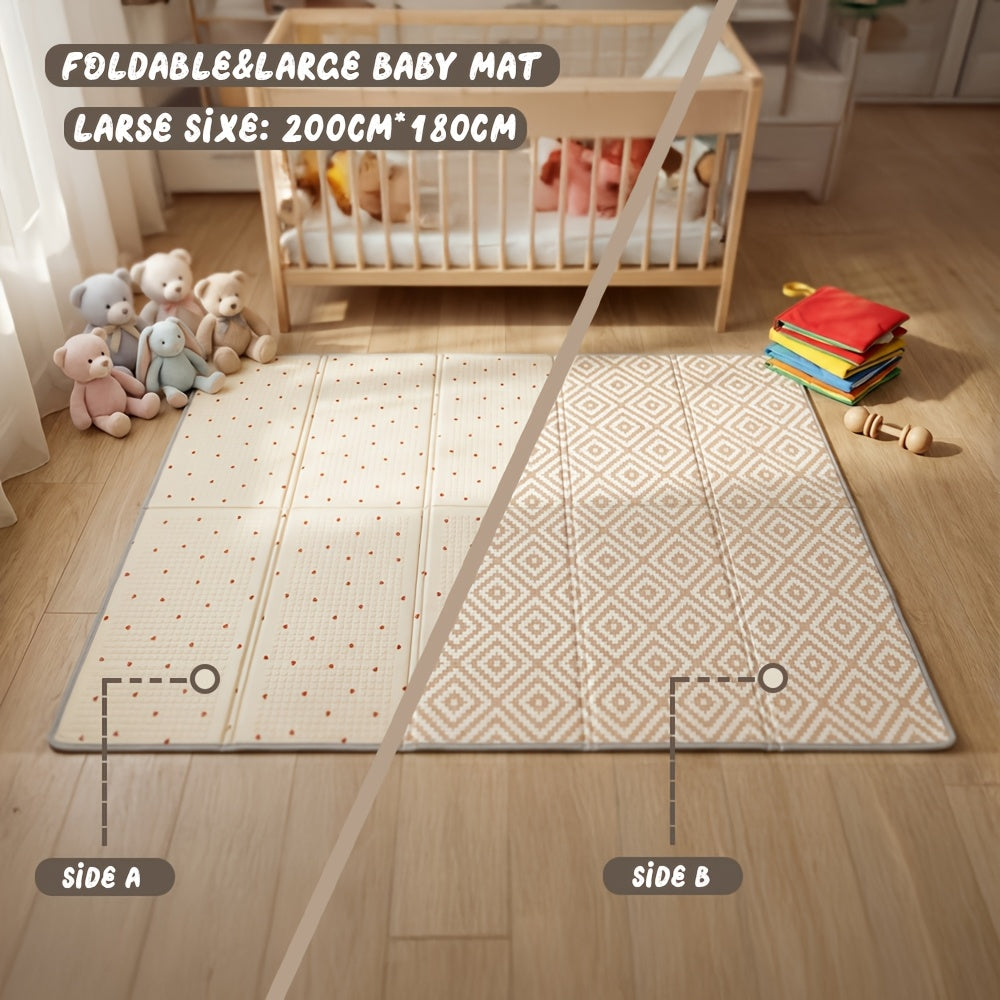 Large XPE Foam Baby Play Mat, Flip-Over Double-Sided Design, Portable Foldable Splash-Proof Crawling & Activity Mat for Living Room & Backyard, Heart + Rhombus Style, 2 Sizes