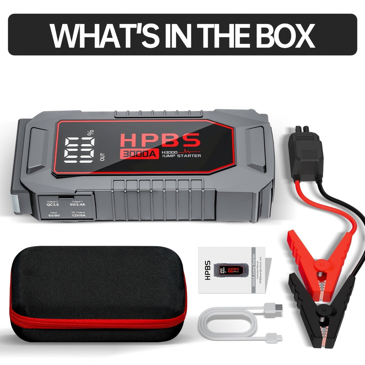 5000A Car Jump Starter 24000mAh Power Bank 12V Battery Booster for Gas and Diesel Engines – Quick Start Dead Battery for Car, Truck, SUV, Motorcycle with LED Flashlight for Outdoor Emergencies