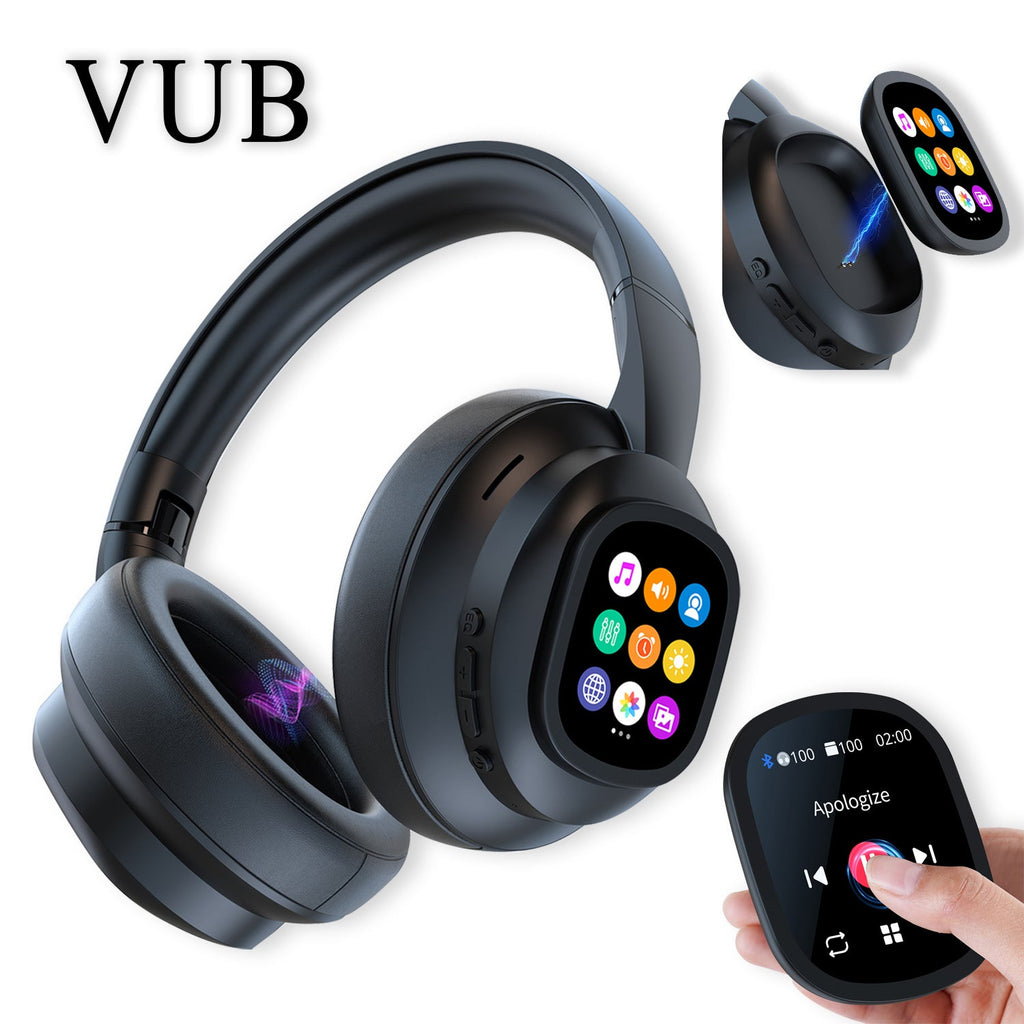 Hybrid Active Noise-Cancelling Headphones - Touchscreen, AI Translation, Remote Control Photography, Wireless with Microphone, Soft Ear Pads & Multiple EQ Bass - Tablet Compatible - Black & Orange