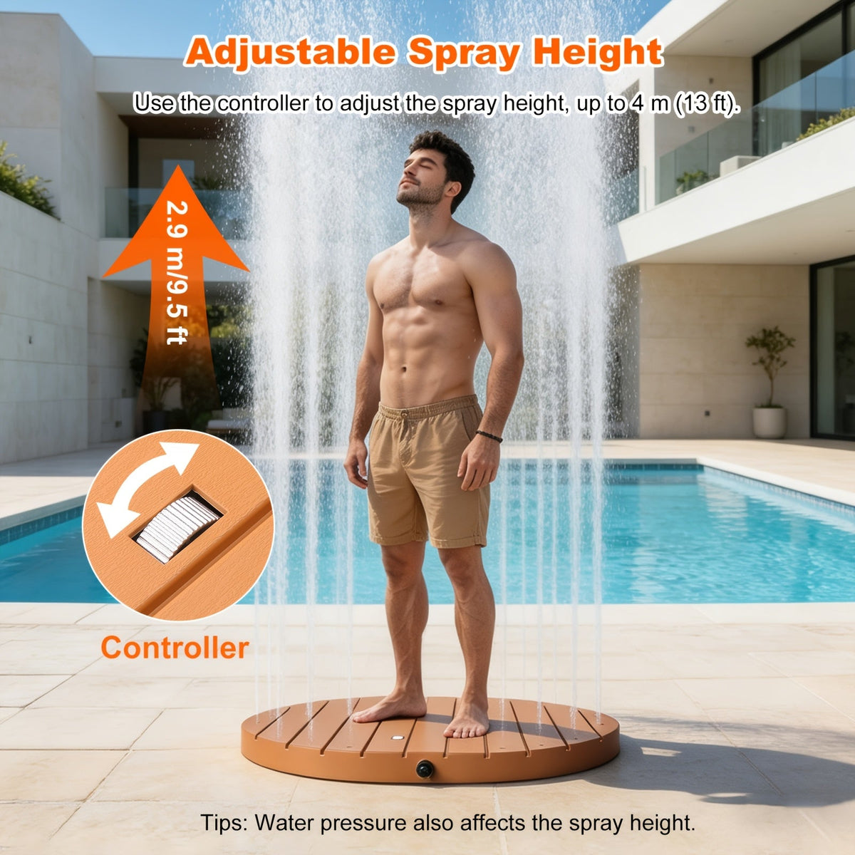Outdoor Portable Garden Shower with Non-Slip Base Adjustable Water Flow & Height for Backyard Pool Beach Spa & Lawn – Dark Brown