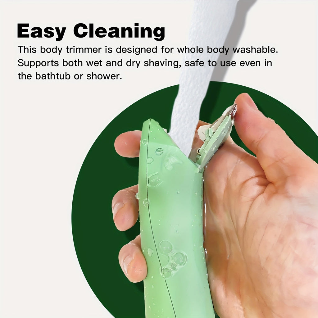 Professional Body Hair Trimmer - IPX6 Waterproof Wet & Dry - Anti-Cut Replaceable Ceramic Blade - Manscape Groomer for Men & Bikini Trimmer for Women - Black, Green & Blue