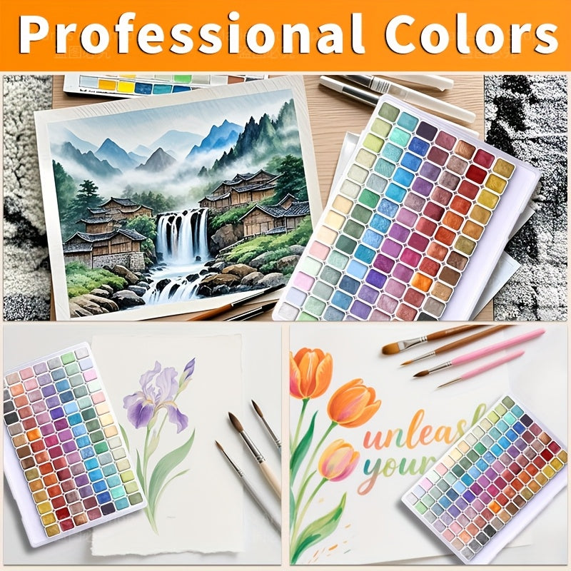 98-Color Metallic Shimmer Watercolor Paint Set, Premium Pearl Pigments in a Portable Case, High Lightfastness for Canvas Illustration, Scrapbooking, Decoration, and Art Supplies for Artists and Hobbyists
