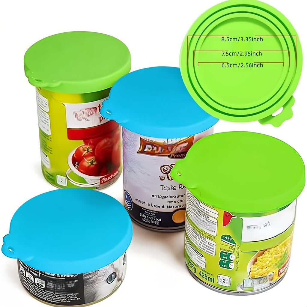 6-Piece Silicone Pet Food Can Lid and Spoon Set - Universal 3-Size Fit, Reusable Airtight Covers for Dog & Cat Wet Food, BPA-Free Feeding Spoon Combo, Random Colors