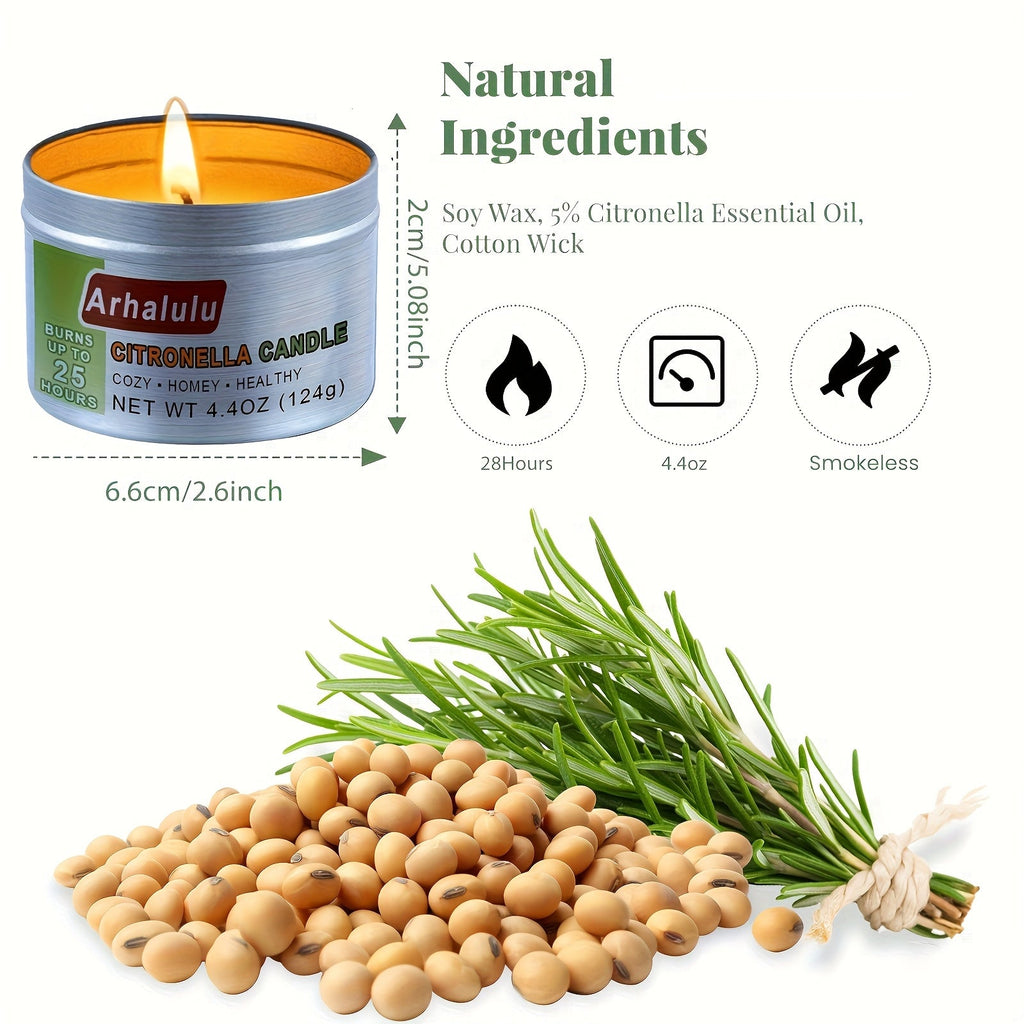 Citronella Candles Outdoor 6-Pack, 4.4oz Each, 150-Hour Burn Time, Natural Mosquito Repellent for Patio, Camping, BBQ, Garden, Yard, Party, Deck, Lanai, Home Decor Gift