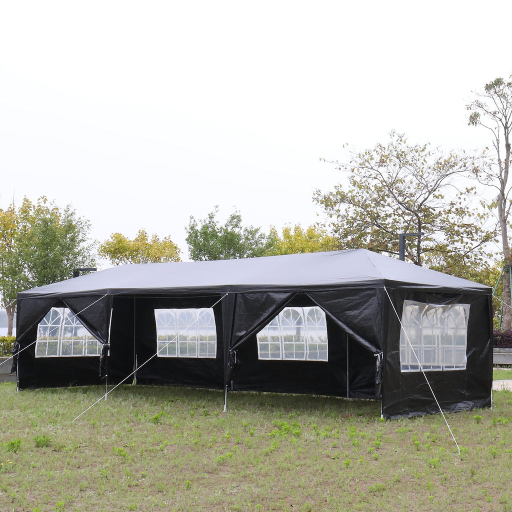 10'x30' Outdoor Party Tent Canopy Gazebo with Removable Sidewalls & Transparent Windows – 50-Person Instant Event Tent for Wedding Birthday Graduation BBQ Beach & Vendors, Black or White