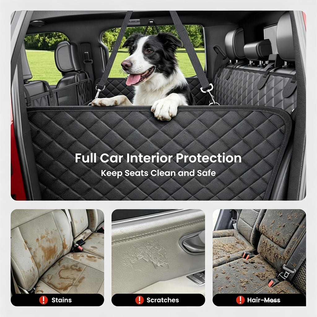 Dog Car Seat Cover with Hard Bottom Back Seat Extender, Holds 400 lbs – Dog Hammock Car Bed with Mesh Window & Storage Pockets for Cars, SUVs, Trucks, and All Breeds