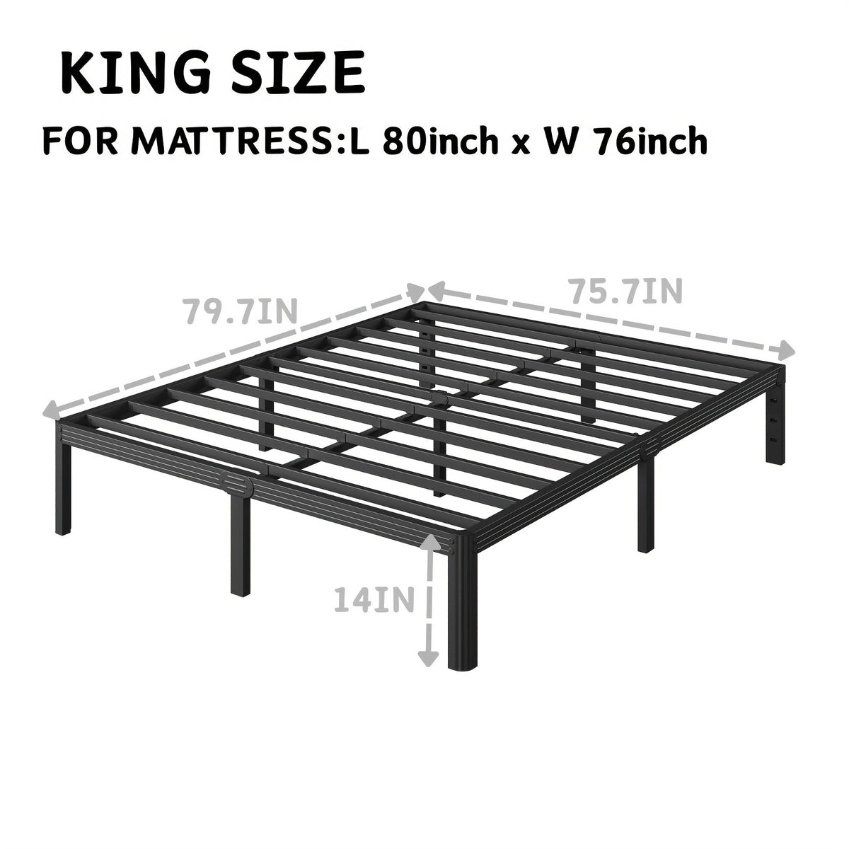 Metal Platform Bed Frame, 14" or 18" Height Options, Full/Queen/King Size, Under-Bed Storage, Sturdy Steel, Easy Assembly, No Box Spring Needed, Minimalist Design, Black