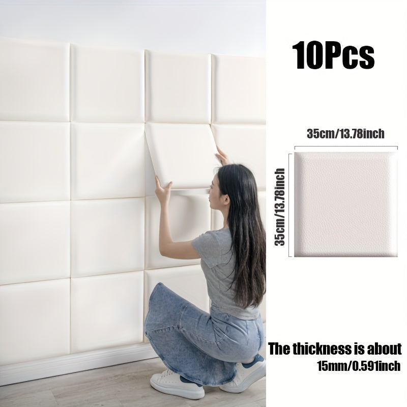10-Pack 3D Self-Adhesive Soft Leather Wall Panels 35×35 In Peel & Stick Removable Sound Insulation Anti-Collision Waterproof Wear-Resistant – 7 Colors