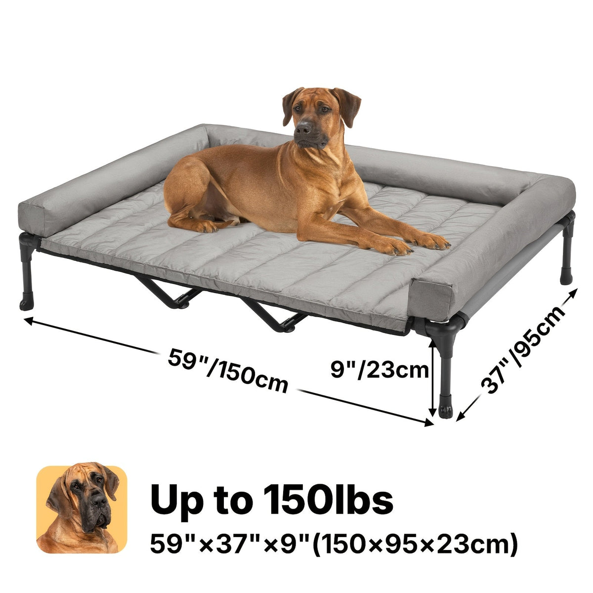 Cooling Elevated Dog Bed with Removable Pillow-Top Mat – Raised Bolster Dog Cot with Breathable Mesh and Non-Slip Feet, Dog Sofa Bed for Indoor & Outdoor Use