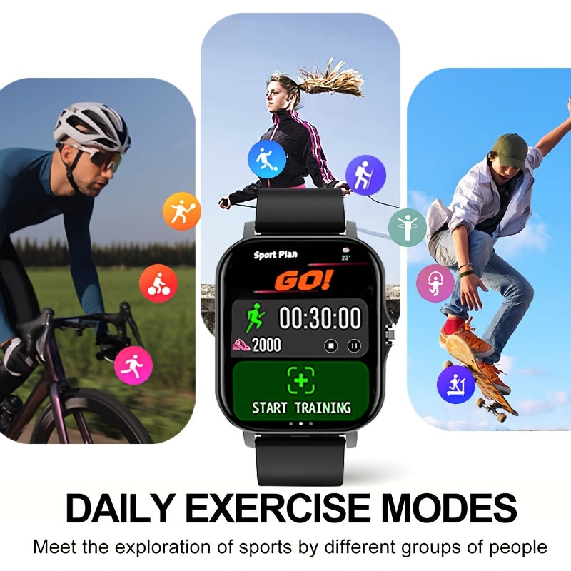 Smartwatch 1.83-Inch Full Touch Screen, Wireless Calling, Message Reminder, Heart Rate & Sleep Monitor, Pedometer, Multi-Sport Modes, USB Rechargeable Fitness Watch for Men and Women