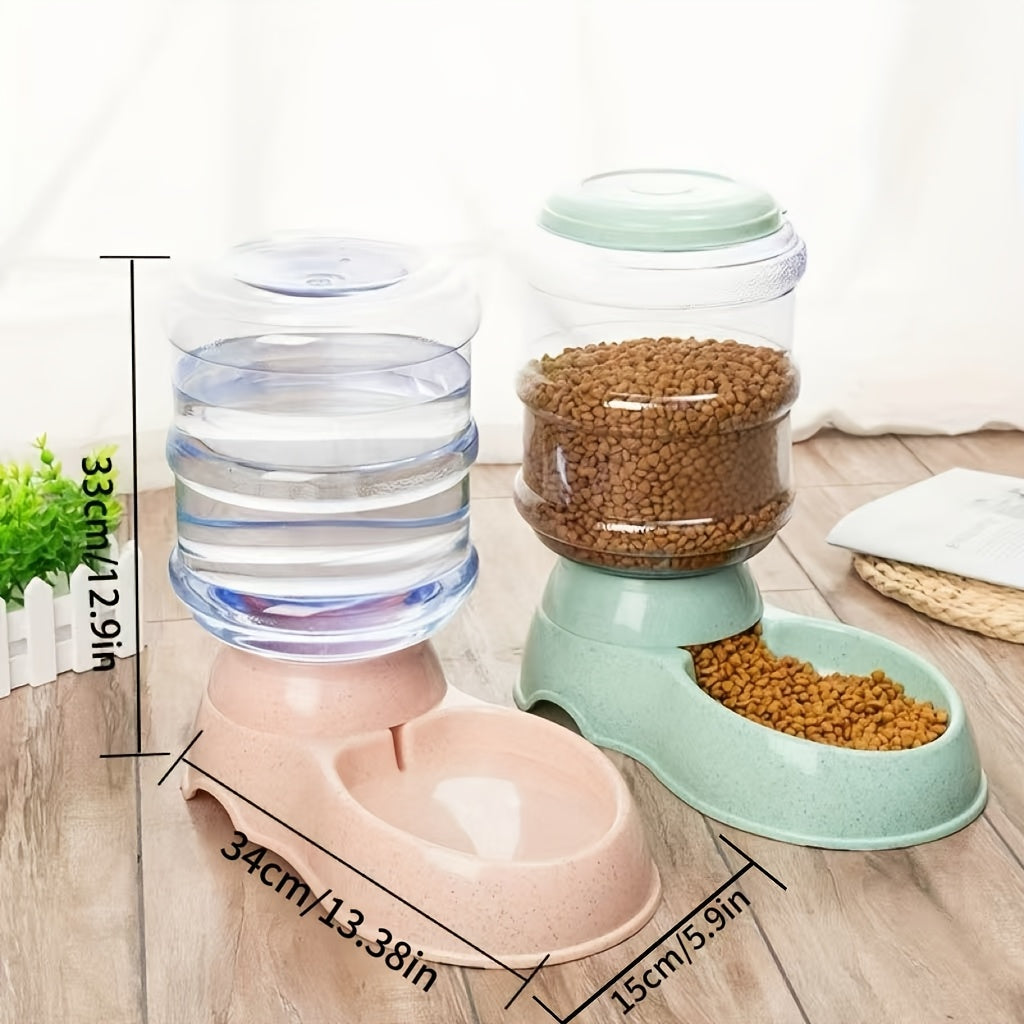 Automatic Gravity Dog Feeder and Water Dispenser 1 Gallon 3.8L - No Batteries Required, Durable PP Material, Suitable for Cats and Small to Medium-Sized Pets, Hands-Free Gravity Feeding Station, Perfect Gift