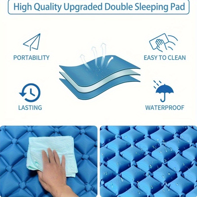 Self-Inflating Sleeping Pad, Ultralight Nylon TPU Camping Mat, Built-In Pump, Single & Double Person Options, Compact Portable Sleeping Mat for Camping, Hiking, Backpacking, Travel, and Picnics, Orange & Blue