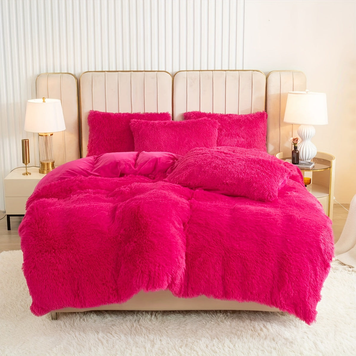 Plush Duvet Cover Set 3 Piece, Long Hair Knitted Polyester, Solid Color Fuzzy Comforter Cover with Zipper Closure, All-Season Soft Cozy Bedding Set for Bedroom, Multiple Colors Available