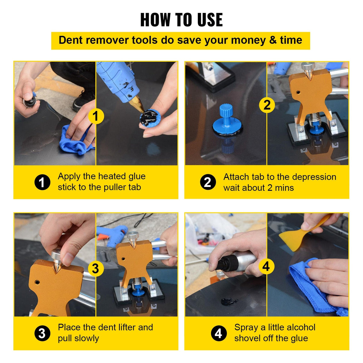 VEVOR 89-Piece Paintless Dent Repair Kit with Golden Dent Lifter Glue Puller Tabs 10 Rods Slide Hammer & Hot Glue Gun for Auto Hail Damage Door Dings & Minor Dents – No Paint Damage