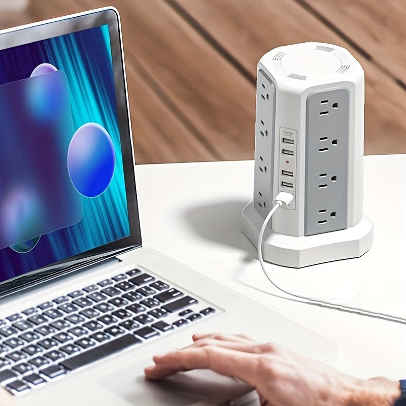 Power Strip Tower, 16 AC Outlets, 5 USB Ports, USB-C PD 20W, 1500J Surge Protector, Flat Plug Desktop Extension Cord