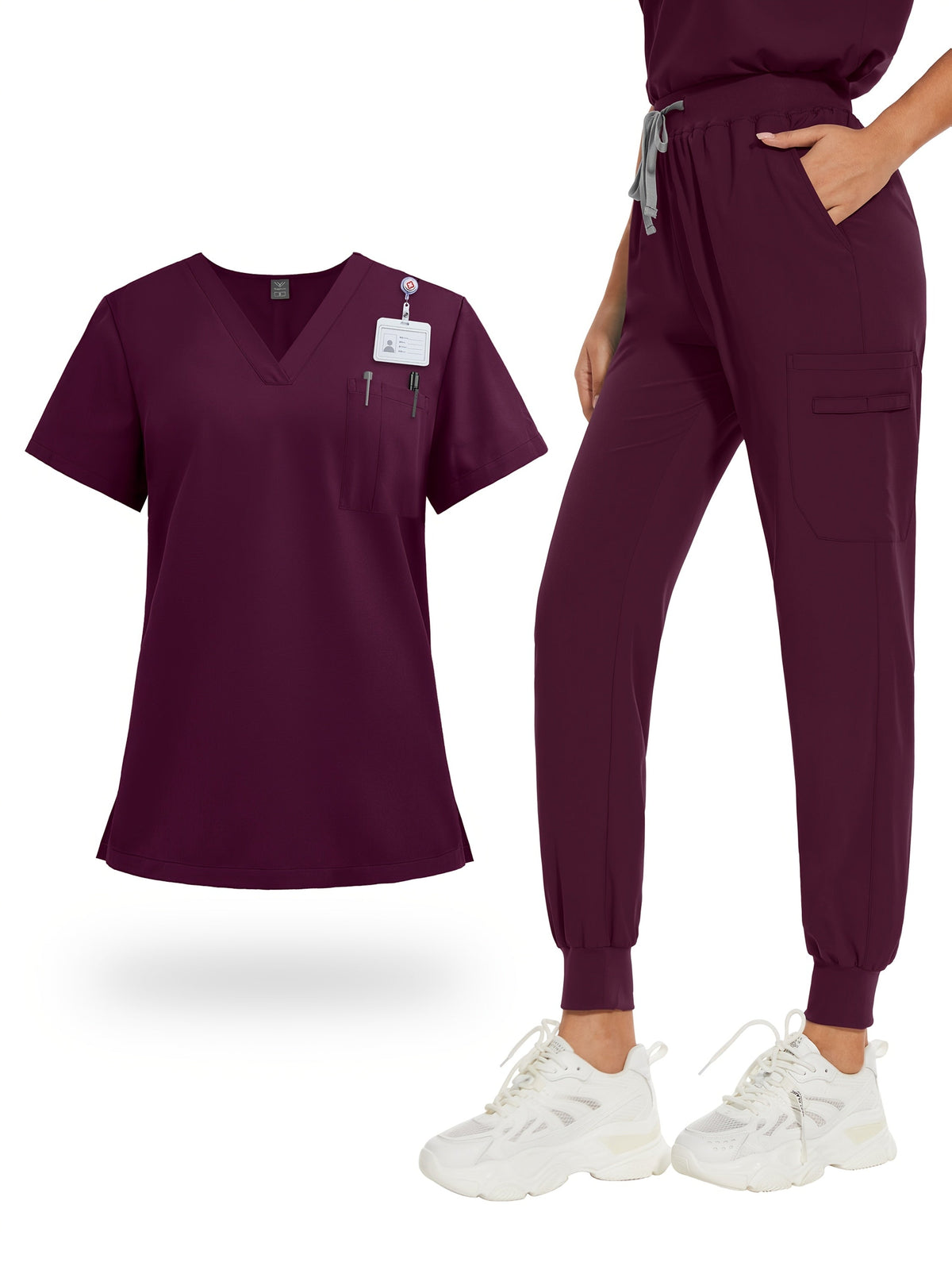 Women's V-Neck Scrub Set with Pockets – Nurse, Medical, Dental, and Spa Uniform, Short Sleeve, Solid Color, Comfortable Elastic Healthcare Workwear for All Seasons