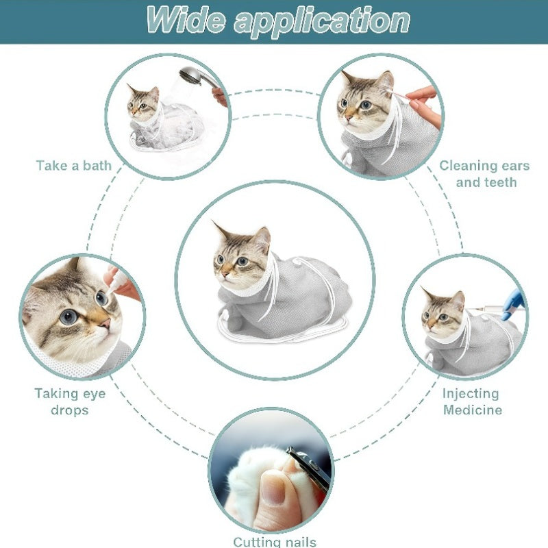 Veterinary-Grade Cat Restraint Bag – Breathable Mesh Cat Grooming Bag for Bathing, Nail Trimming, Ear Cleaning, Medication & Injections, Durable Non-Electric Design, Safe for Kittens & Cats, Blue & Grey
