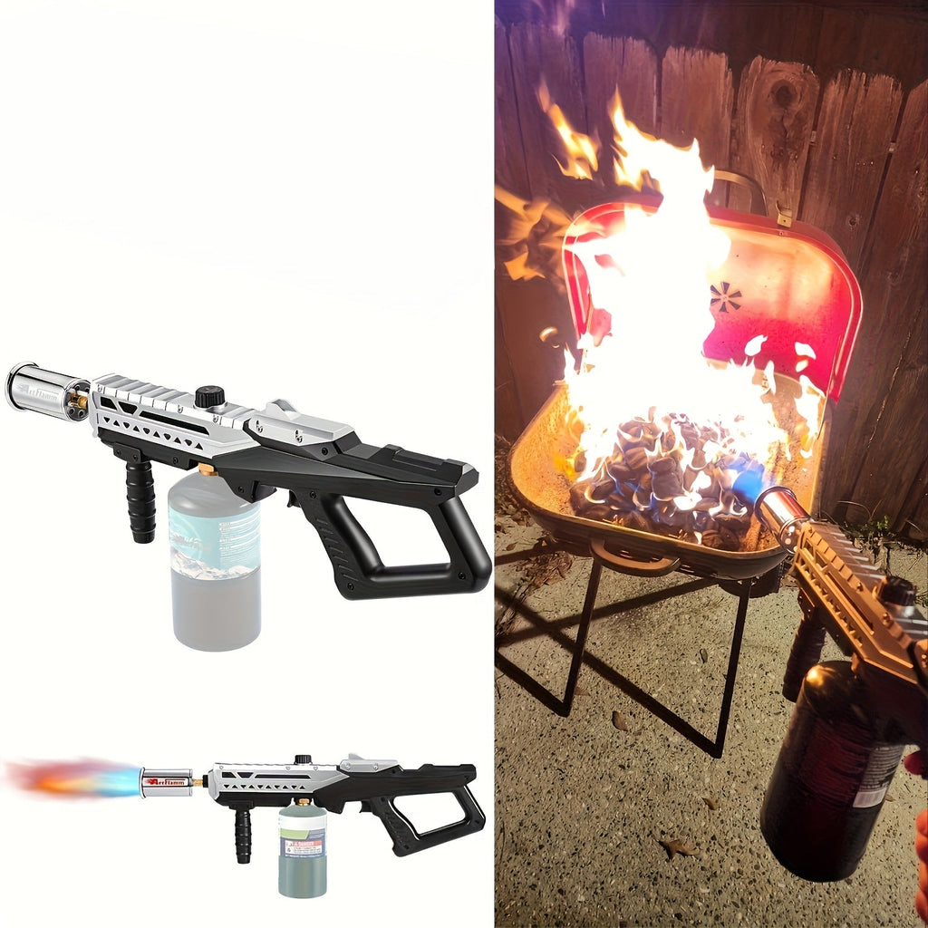 Propane Torch Gun - 800,000 BTU Adjustable Flamethrower for BBQ Searing, Charcoal Lighting, Camping, Weed Control & Fire Starting - Black & Silver (Propane Tank Not Included)