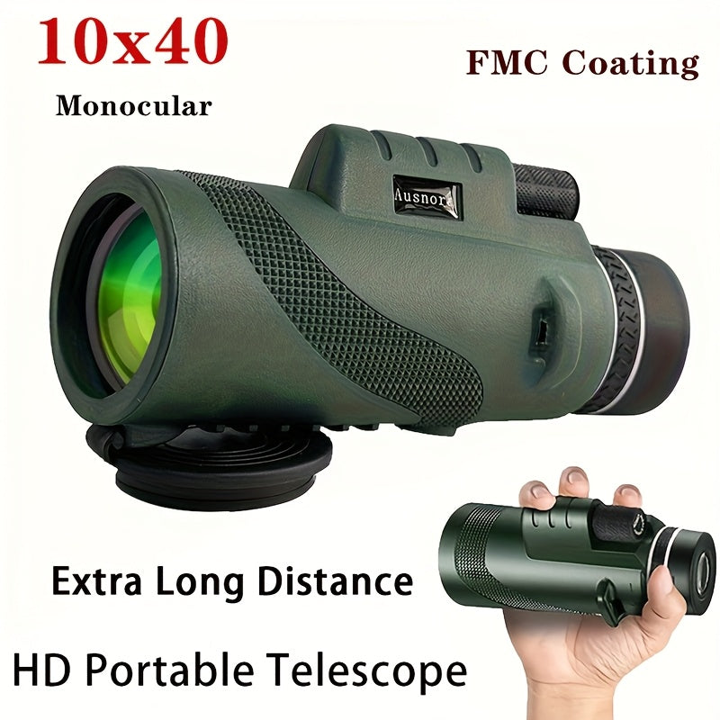 AUSNORA 10x40 HD Monocular Telescope – FMC Coating Manual Focus Lightweight Compact & Portable for Bird Watching Hiking Camping & Travel in Black & Green