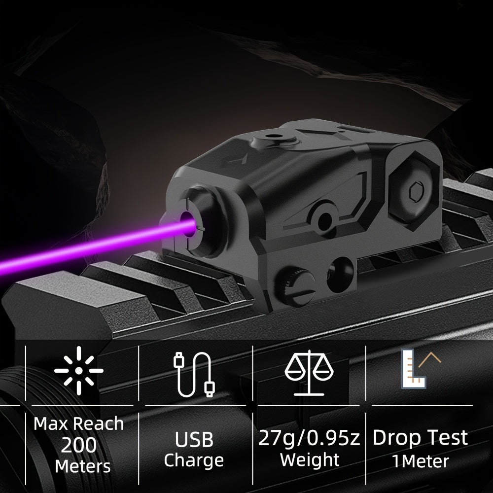 Compact Pistol Laser Sight Green Red Purple Type-C Rechargeable Ultra-Compact Handgun Laser with 20mm Picatinny Rail and Ambidextrous Switch for Most Pistols and Rifles