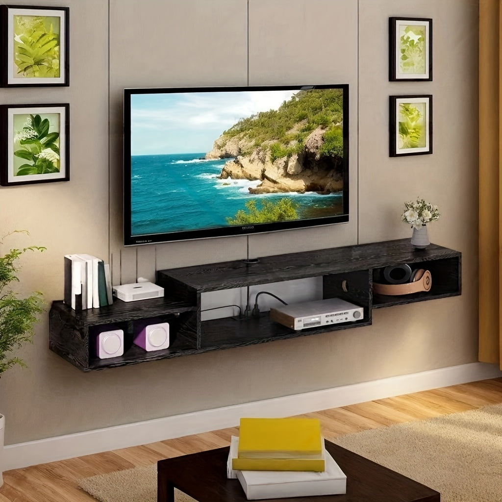 59-Inch Floating TV Stand with LED Lighting & Power Outlet – Wall Mount Entertainment Center with Corner Bracket, Multi-Color LED Strip for Living Room & Bedroom, Black or Rustic Brown – Nova Mart