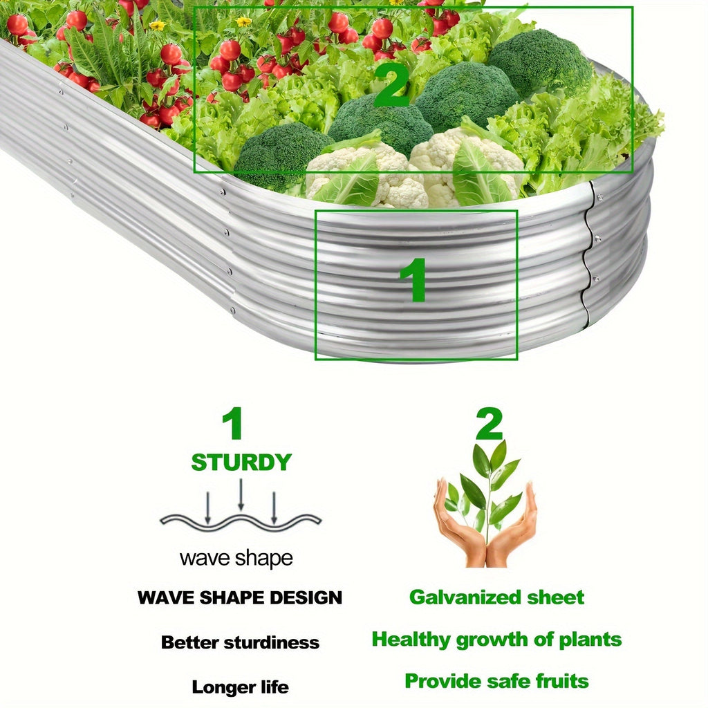 2-Pack Galvanized Raised Garden Bed Kit - Oval Large Metal Planter Boxes for Outdoor Vegetables, Herbs & Flowers