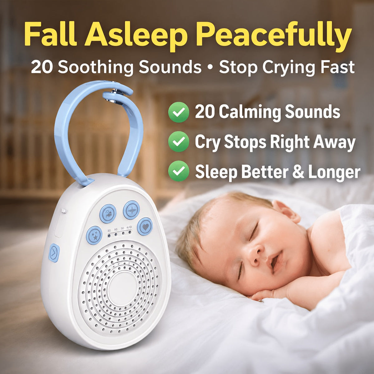 Baby White Noise Machine with 20 Soothing Sounds, Portable USB Rechargeable Sleep Aid with Timer & Memory Function for Newborns & Kids, Nursery, Travel & Stroller, White