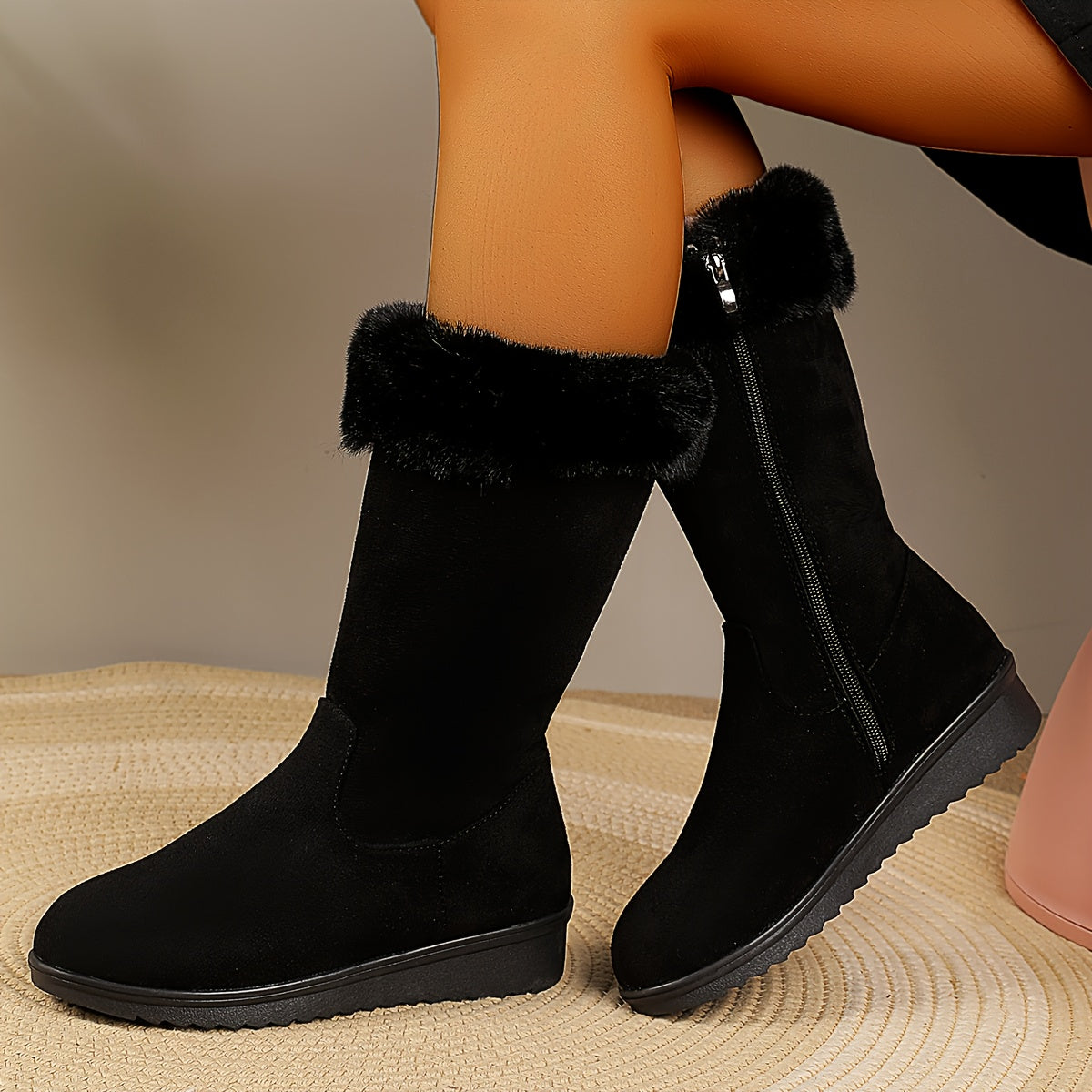 Women's Casual Warm Long Boots - Cozy Winter Knee-High Boots - US 4.5–10.5 - Off-White & Black