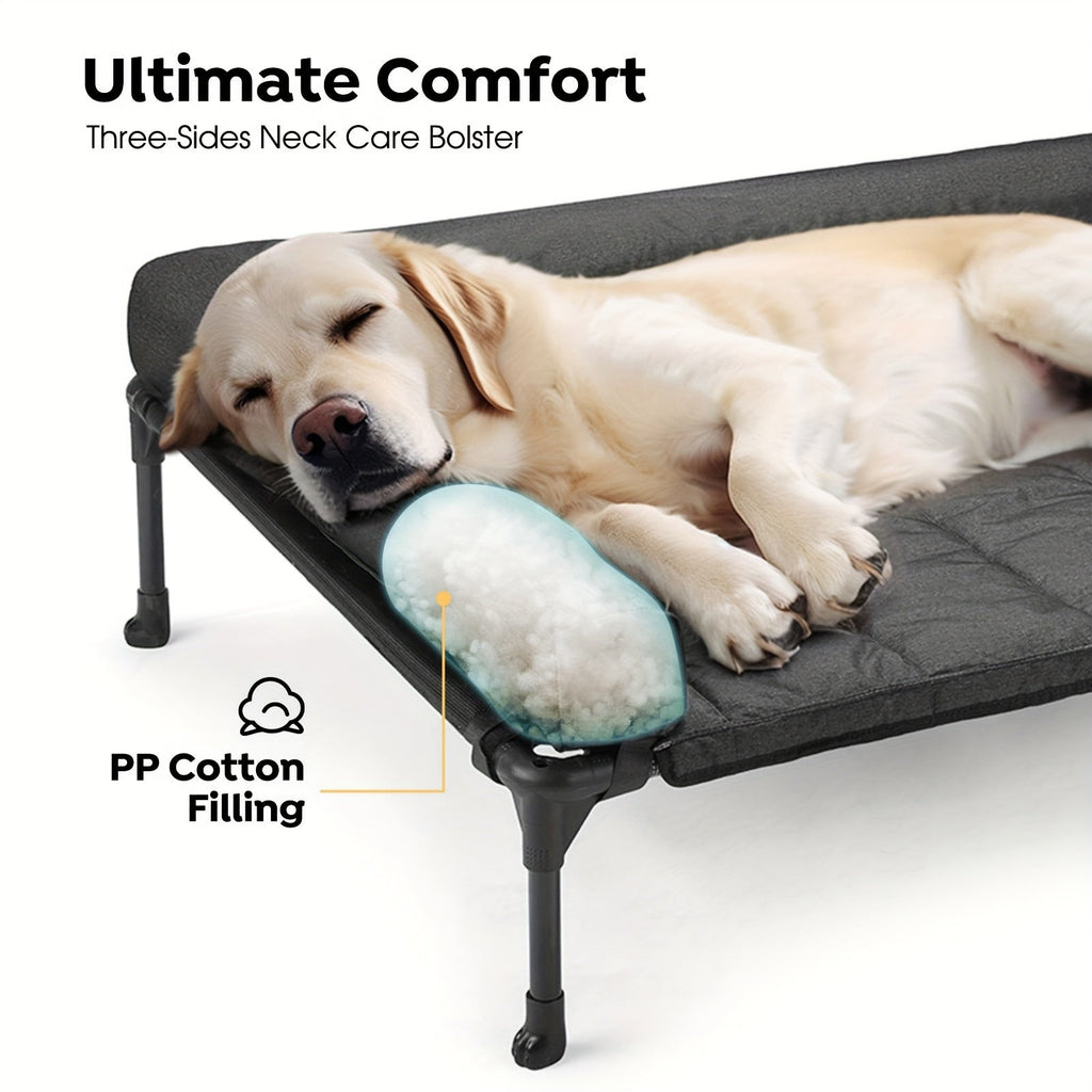 Cooling Elevated Dog Bed with Removable Pillow-Top Mat – Raised Bolster Dog Cot with Breathable Mesh and Non-Slip Feet, Dog Sofa Bed for Indoor & Outdoor Use