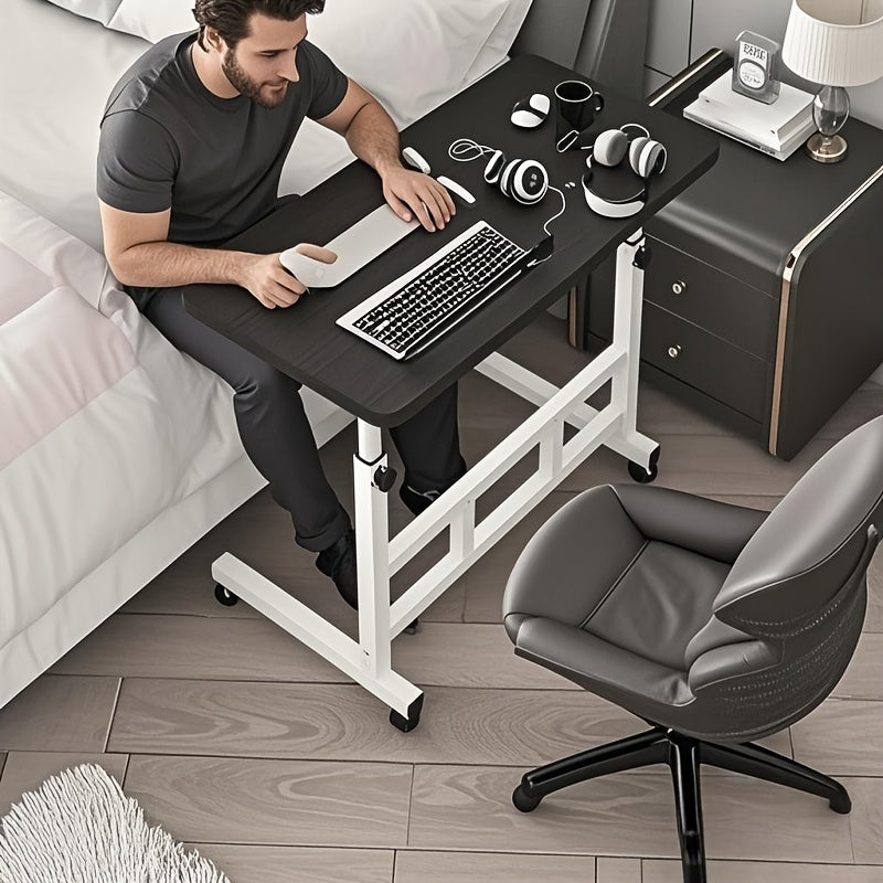 3-Tier Rolling Folding Desk with Wheels, Height-Adjustable and Expandable Desktop, Storage Shelf for Laptop, Study, Home Office, Bedroom, Living Room Computer Table
