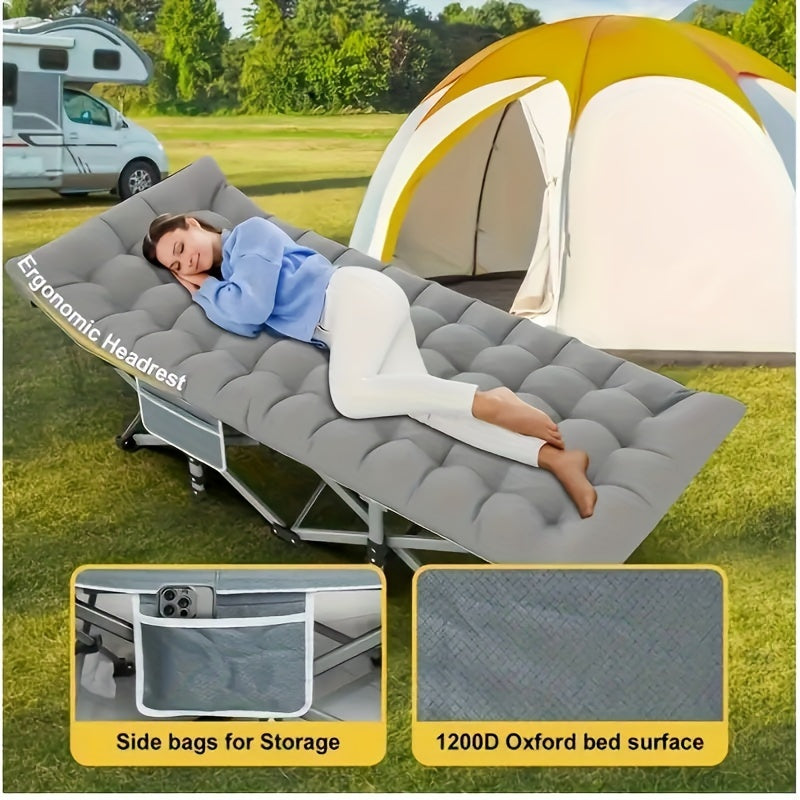 Camping Cot with Double-Sided Plaid Mattress 74-Inch Heavy-Duty Portable Folding Bed with Carry Bag – Outdoor Sleeping Cot for Adults Camping, Hiking, Sports Field Lounger (74×30 in)