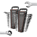 Ratcheting Combination Wrench Set 26-Piece SAE & Metric, 72-Tooth Cr-V Steel, 5° Micro-Swing, Dual-End Open Ratchet, Clear Size Labels, Rack Organizer, for Automotive DIY Home Repairs, Silver