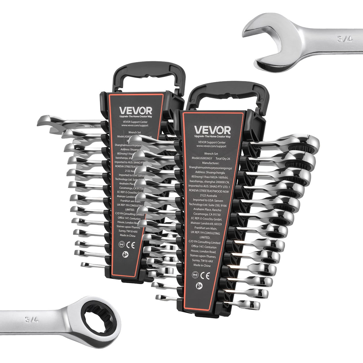 Ratcheting Combination Wrench Set 26-Piece SAE & Metric, 72-Tooth Cr-V Steel, 5° Micro-Swing, Dual-End Open Ratchet, Clear Size Labels, Rack Organizer, for Automotive DIY Home Repairs, Silver
