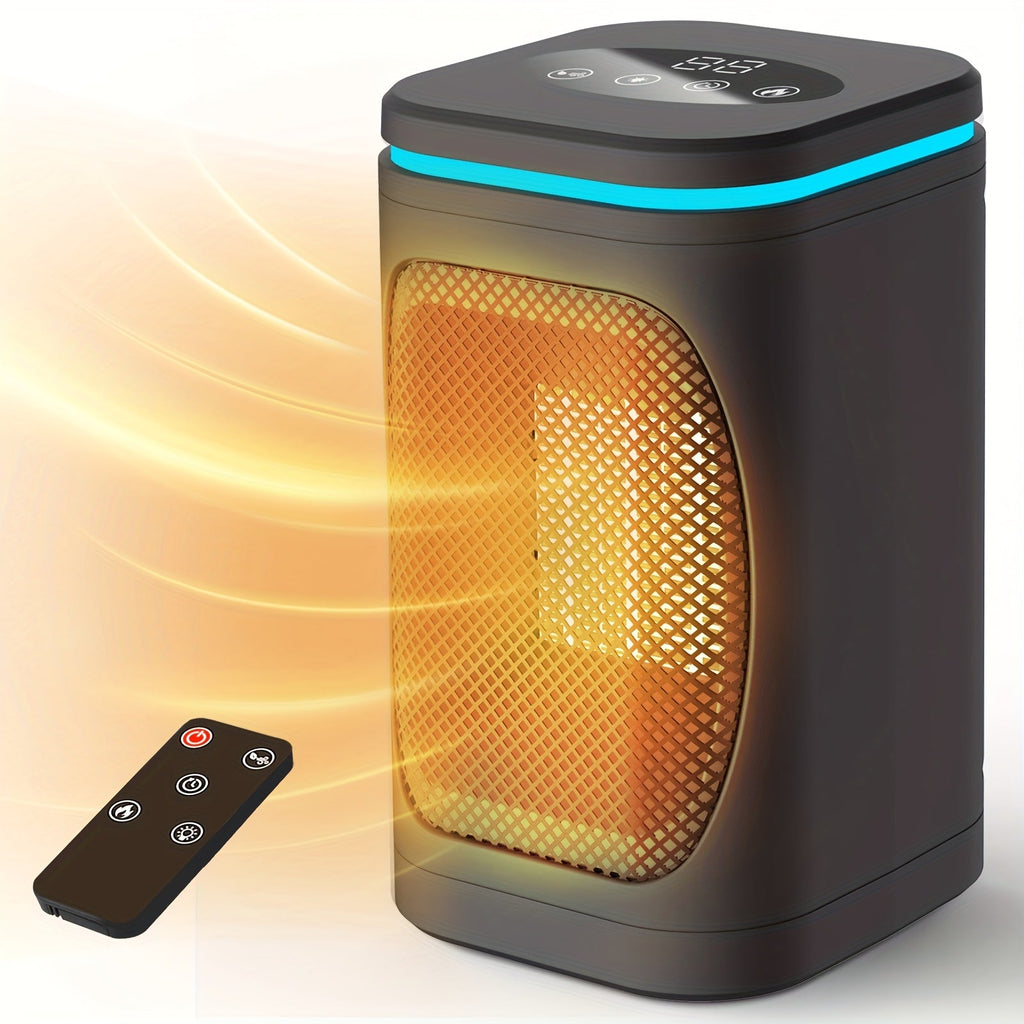 Portable Space Heater 1500W PTC Electric with Color Light Remote Timer Digital Display Overheat Protection Fast Safe Heat for Bedroom Home Office Indoor
